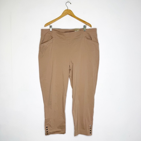 Chico’s 4 Perfect Stretch Ankle Pants Khaki Size US 20 NWT Gold Button Detail - Picture 1 of 8